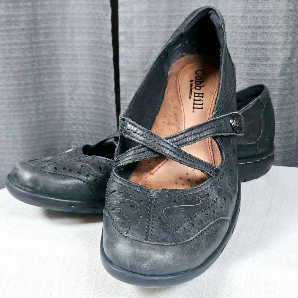 Cobb Hill Blue Leather Mary Jane Comfort Flats Round Toe Button Strap 9.5N